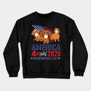 Dachshund Dogs With US Flag And Face Masks Happy America 4th July Of 2020 Independence Day Crewneck Sweatshirt